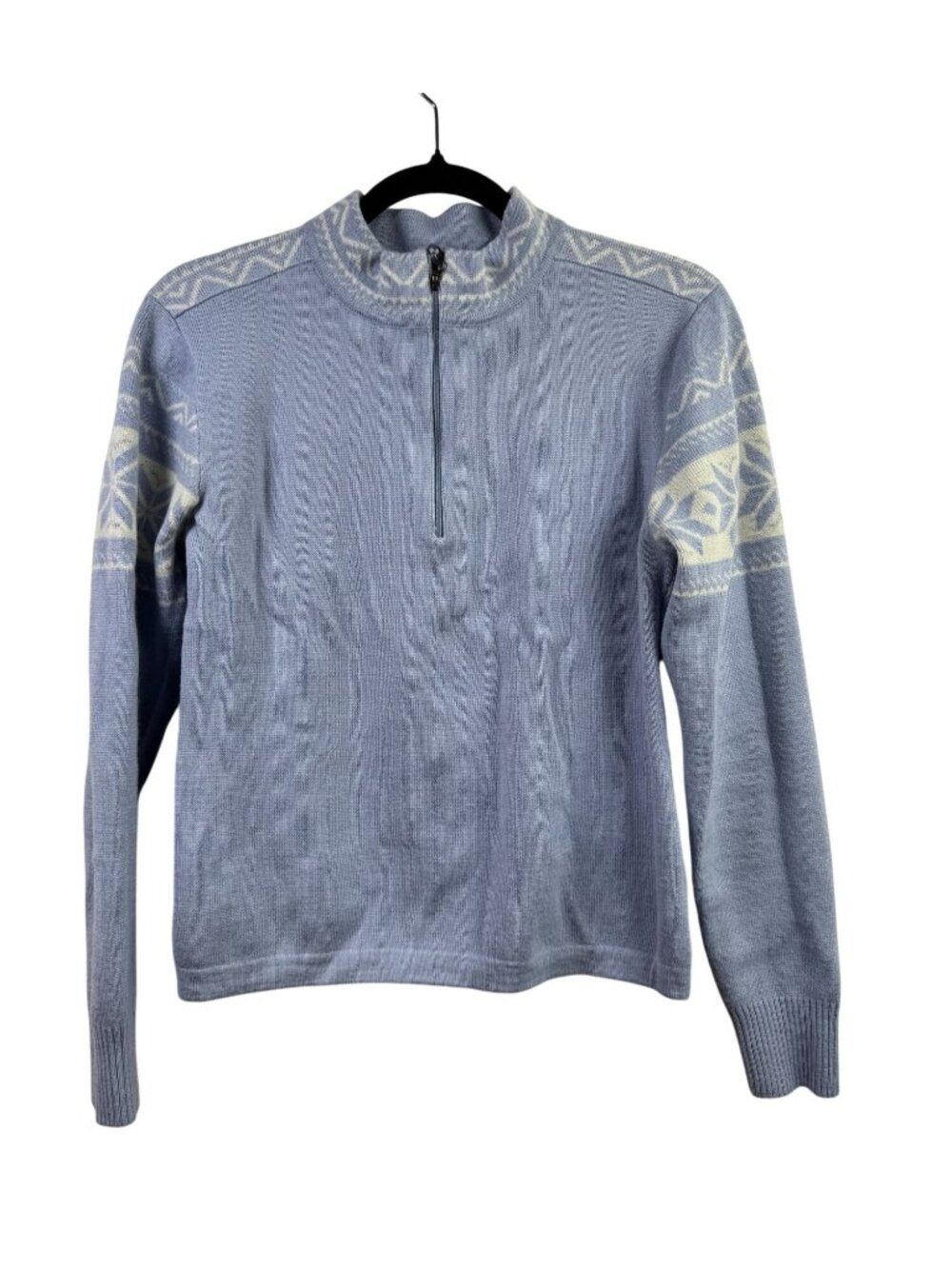Meister Womens Light Blue Wool Blend 1/4 Zip Knit Sweater Nordic Size Medium